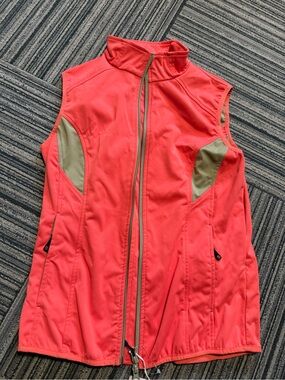 Coral Performance Softshell Vest with Olive Accents